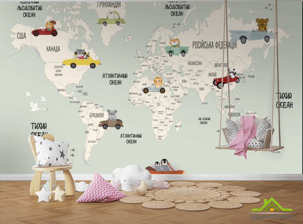 выбрать Фотообои Детская карта с машинками для мальчика. Фотообои Развивающие карты на стену