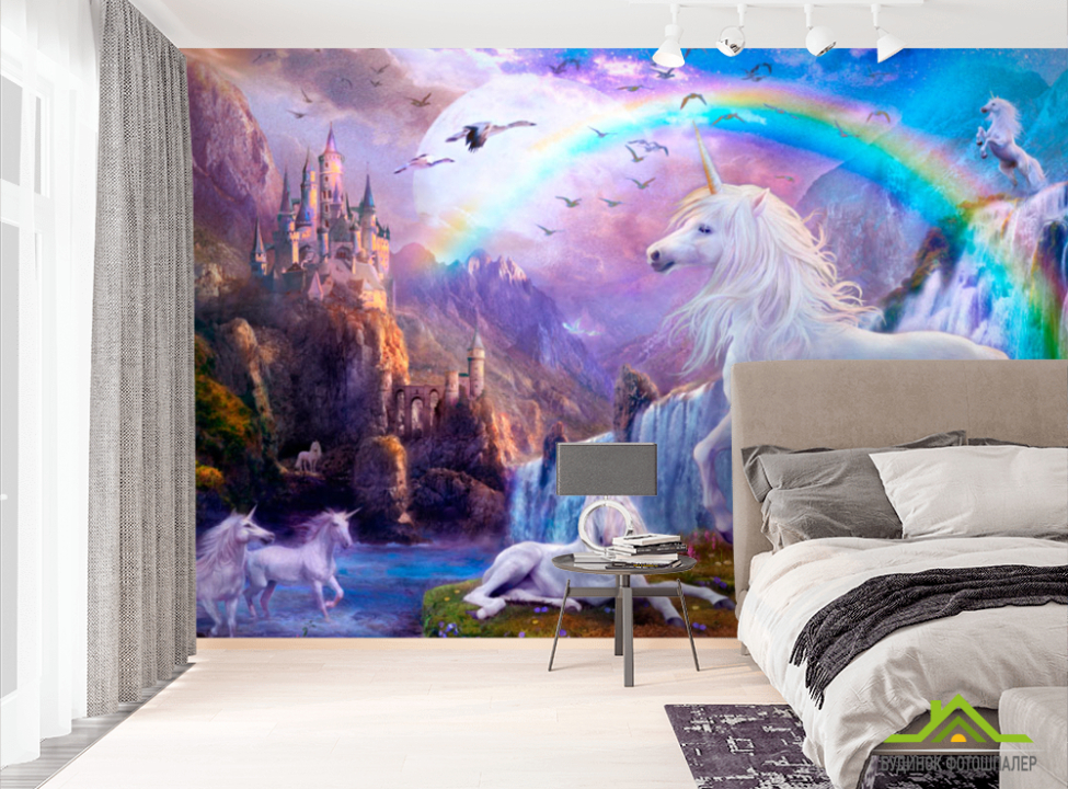 выбрать Фотообои Сказочные единороги и радуга Фотообои Фрески на стену