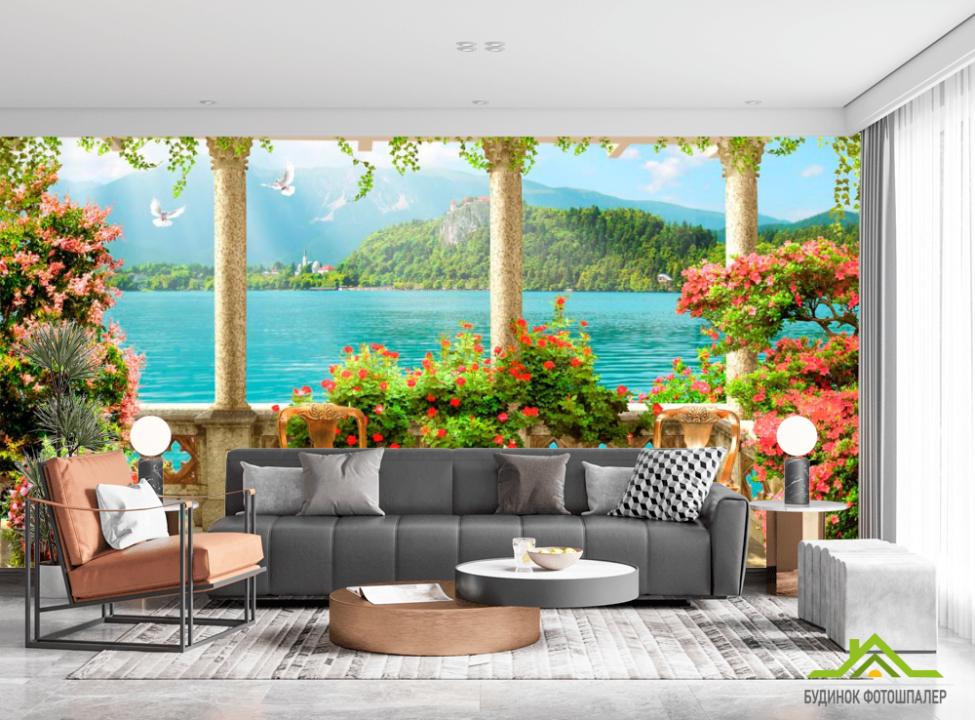 выбрать Фотошпалери Море, стілець, стіл, тераса Фотошпалери Фрески на стіну