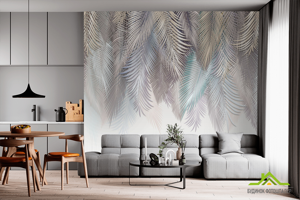 Фотообои светлые листья на стену
