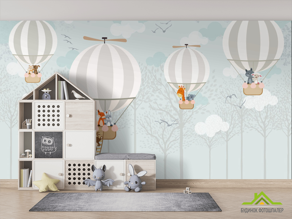 Фотошпалери Звірі летять на повітряних кулях