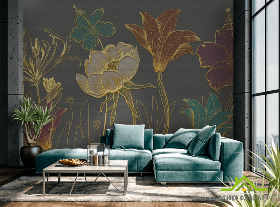 выбрать Фотошпалери Золоті квіти 3д Фотошпалери Квіти на стіну