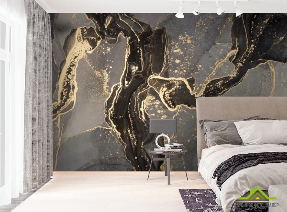 выбрать Фотошпалери Чорний fluid art з золотом Фотошпалери Fluid art на стіну