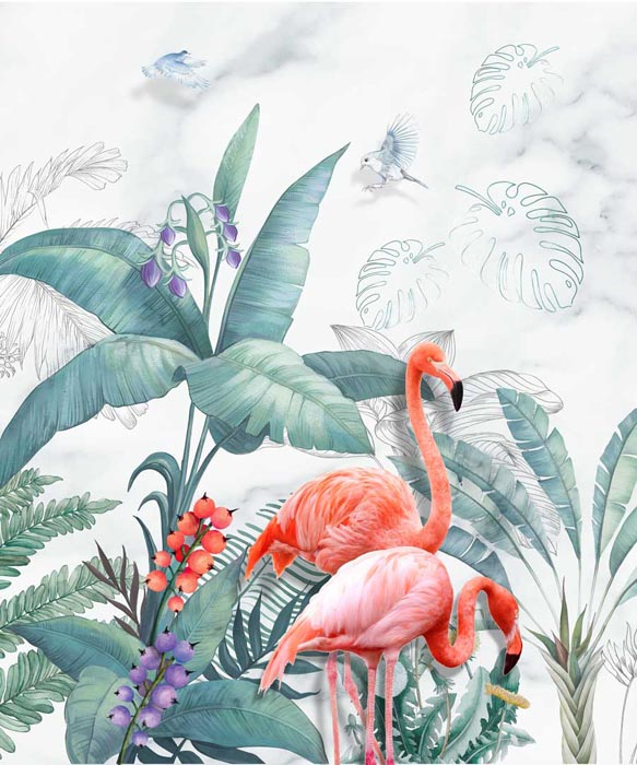 Фотообои Фламинго и листья