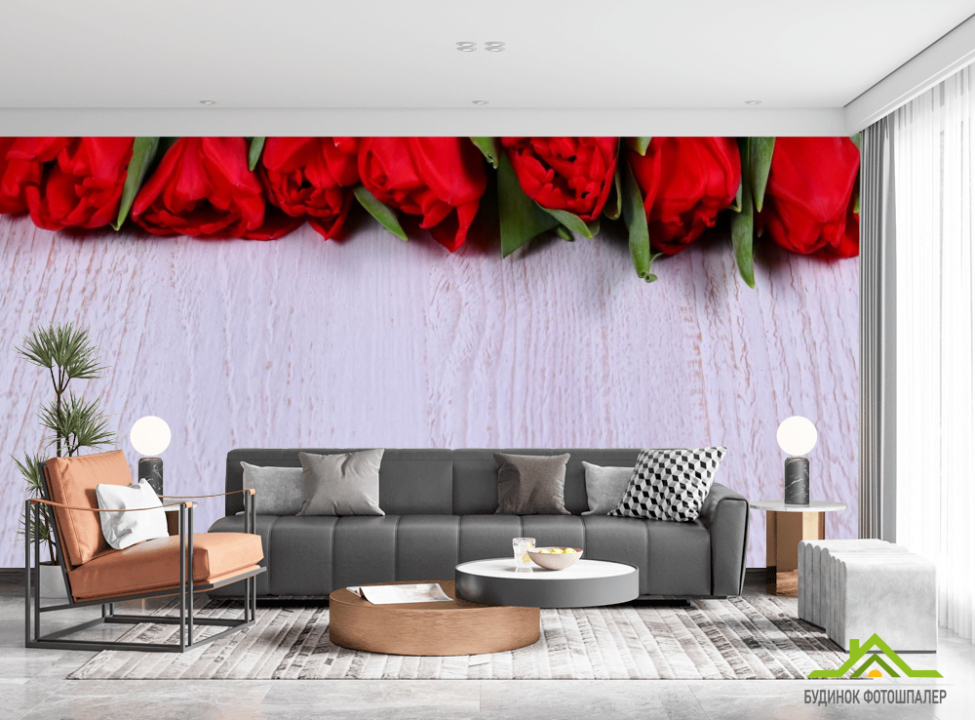 выбрать Фотообои красные розы на белом деревянном фоне Фотообои Цветы на стену