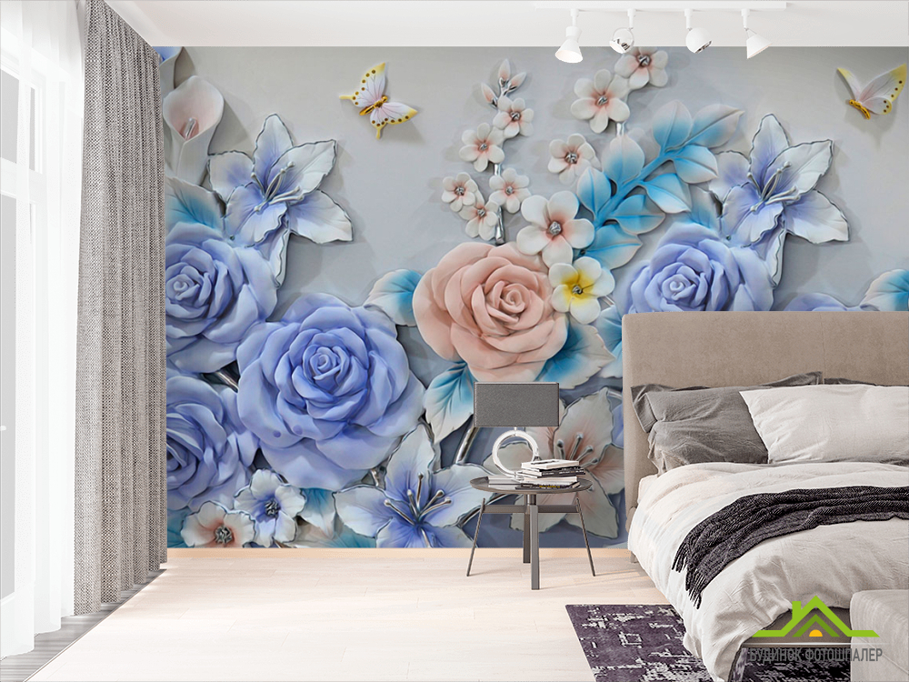 Фотообои Фиолетовые цветы из керамики