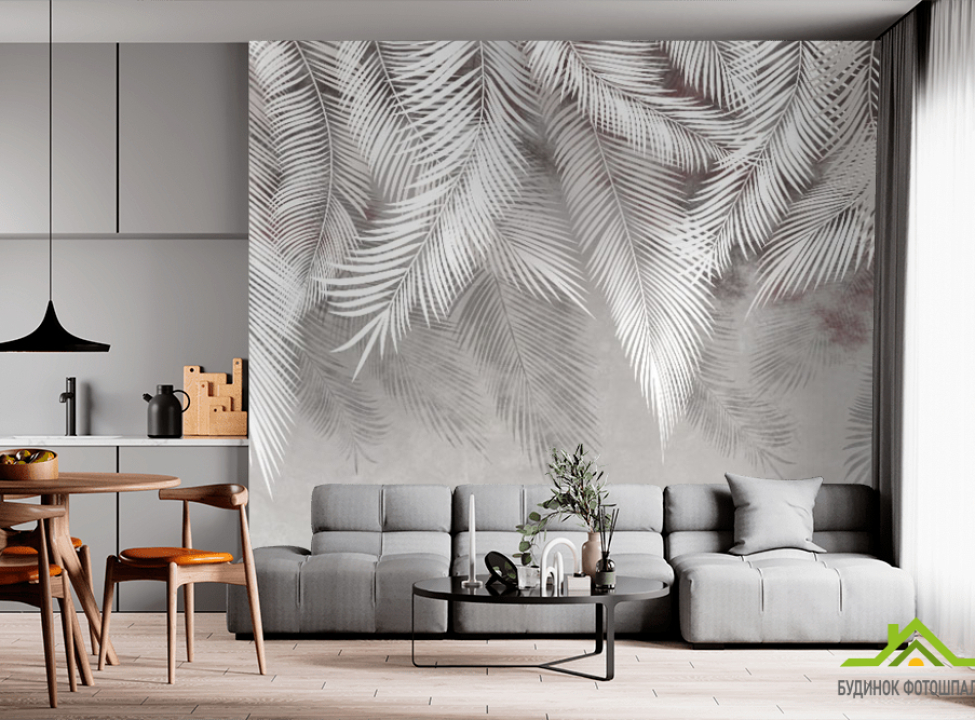 выбрать Фотообои Листья в серых оттенках Фотообои Дизайнерские листья на стену