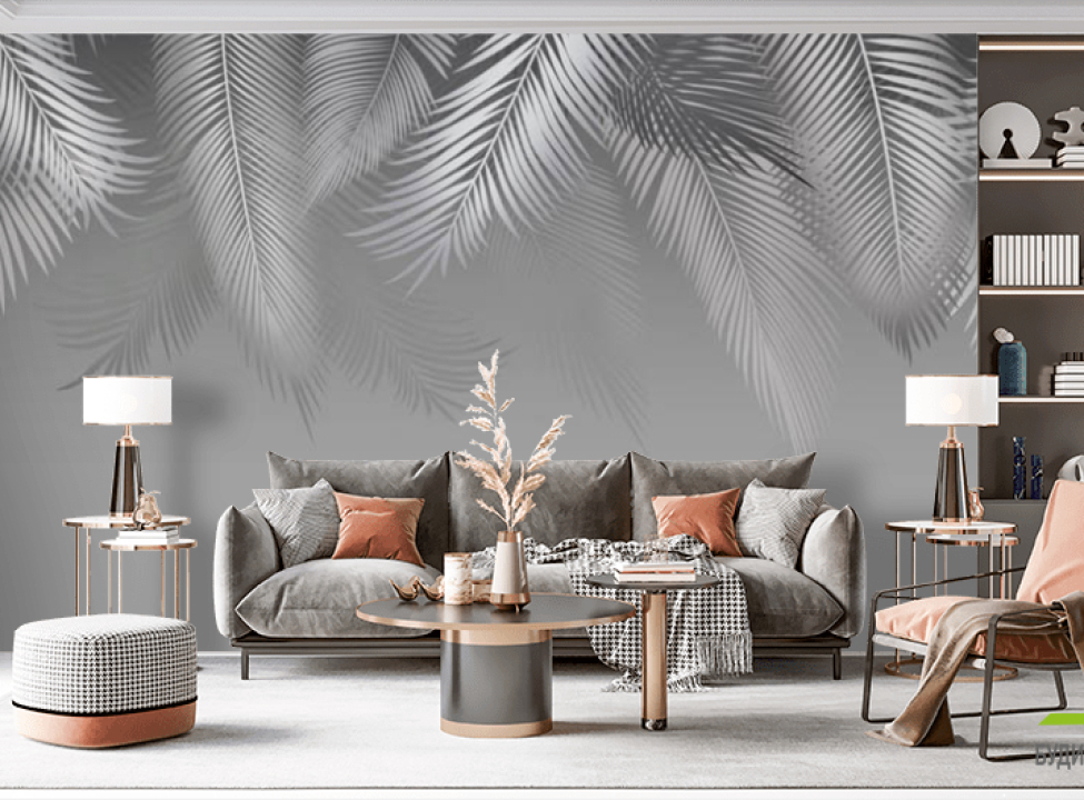 выбрать Фотообои Серые листья дизайнерские Фотообои Дизайнерские листья на стену