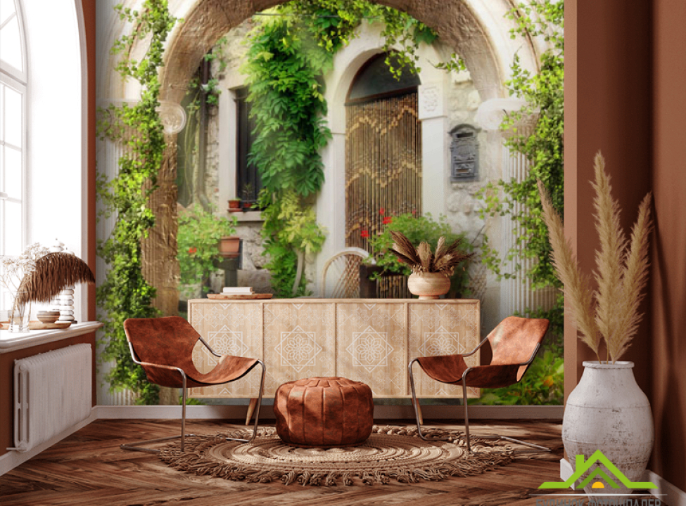 выбрать Фотошпалери Арка з листям Фотошпалери Фрески на стіну