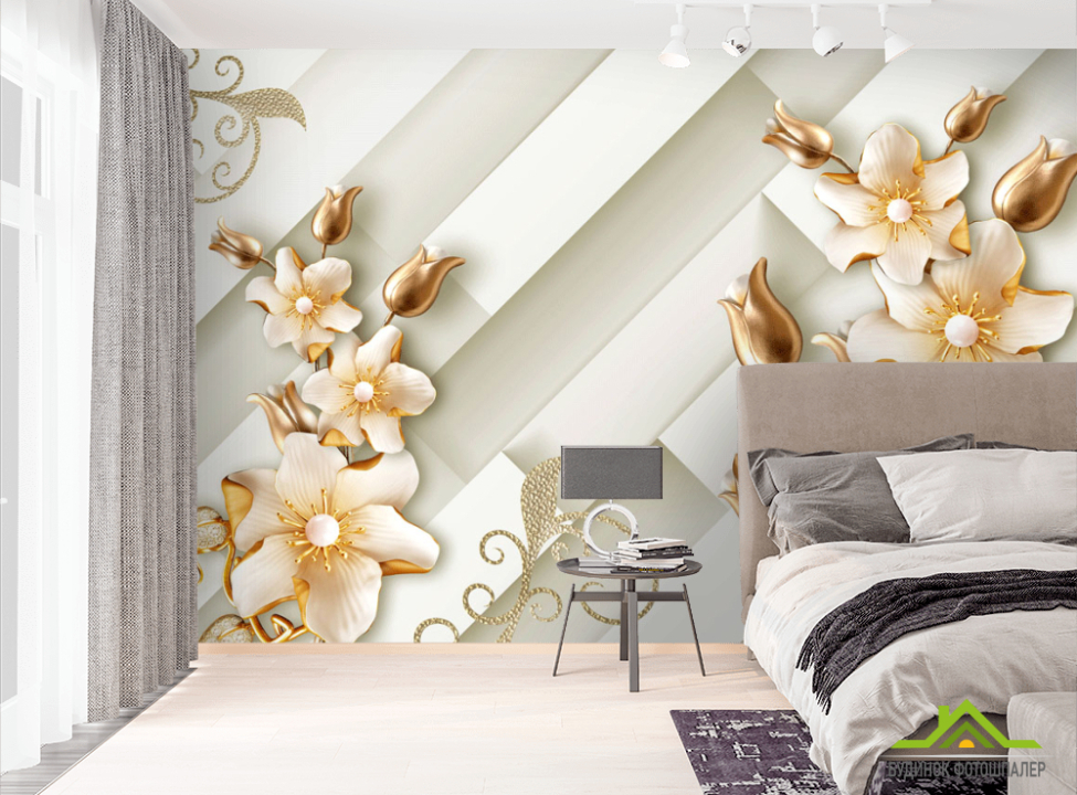 выбрать Фотообои Золотые цветы 3д Фотообои 3Д на стену