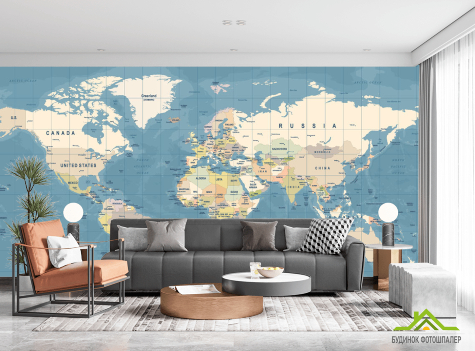 выбрать Фотошпалери Карта світу на блакитному Фотошпалери карта Світу на стіну
