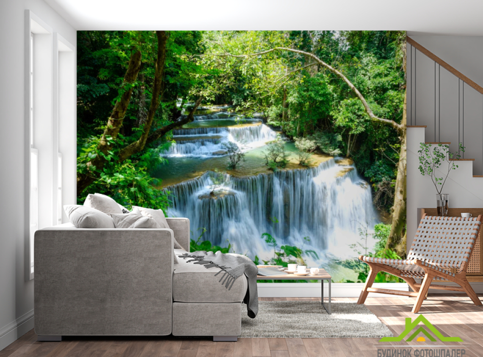 выбрать Фотошпалери водоспад серед зелених рослин Фотошпалери Природа на стіну