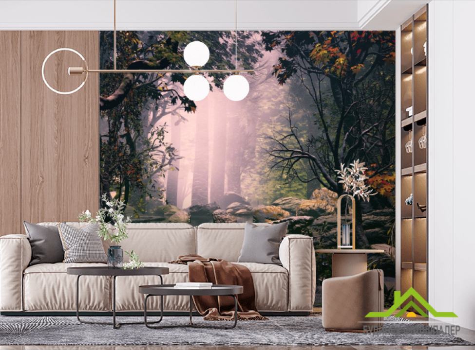 выбрать Фотообои туман в лесу над речкой Фотообои Природа на стену