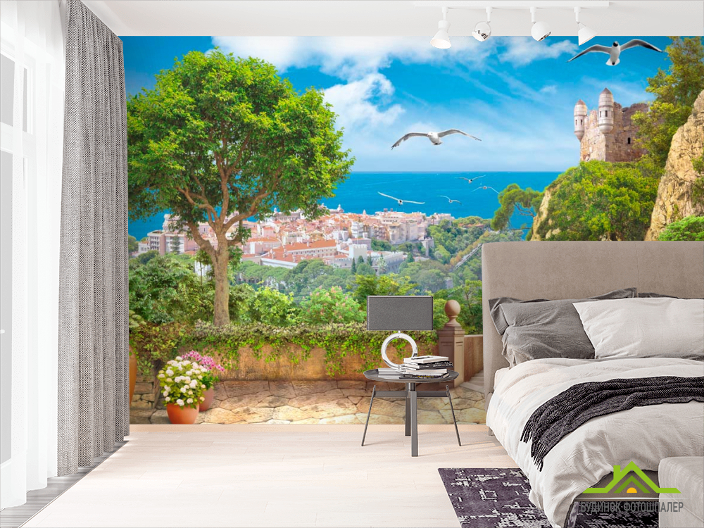 Фотообои Город, чайки, деревья