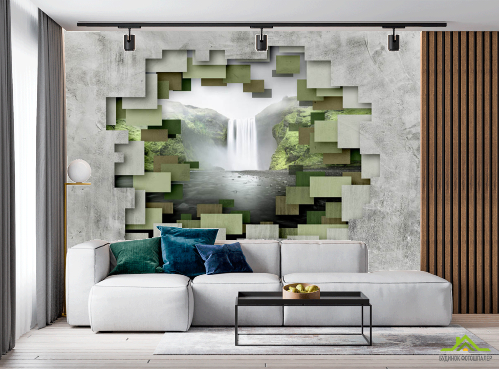 выбрать Фотообои Стена с видом на водопад Фотообои в гостиную на стену