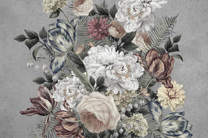 Фотообои Винтажные цветы на сером