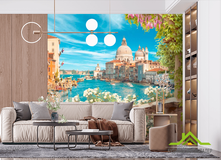 Фотошпалери Балкон, місто, човни