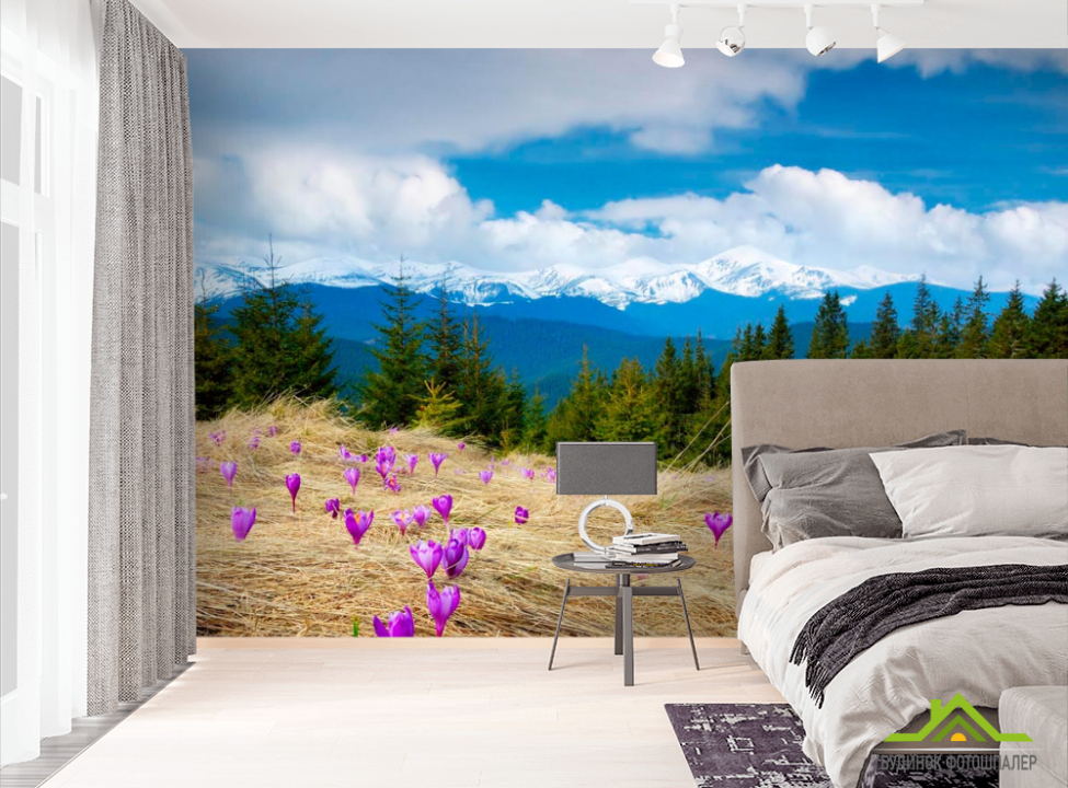 выбрать Фотошпалери Первоцвіт весняний, ялинки Фотошпалери Природа на стіну