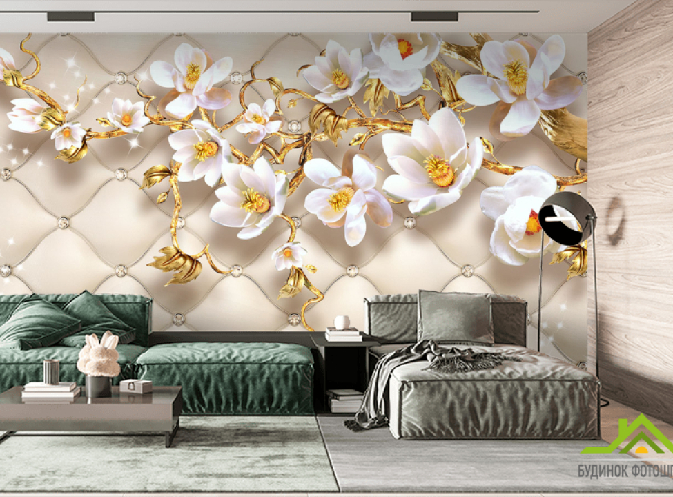 выбрать Фотообои золотые цветы на каретной стяжке Фотообои с золочением на стену