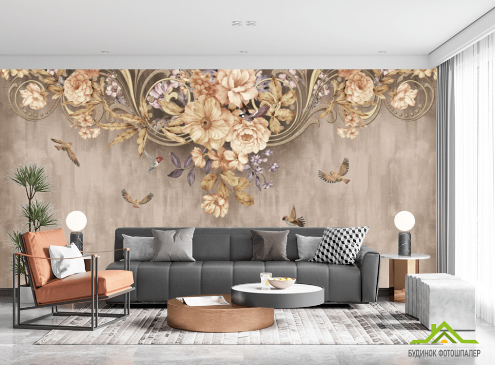 выбрать Фотообои Коричневые цветы под потолком Фотообои Цветы на стену
