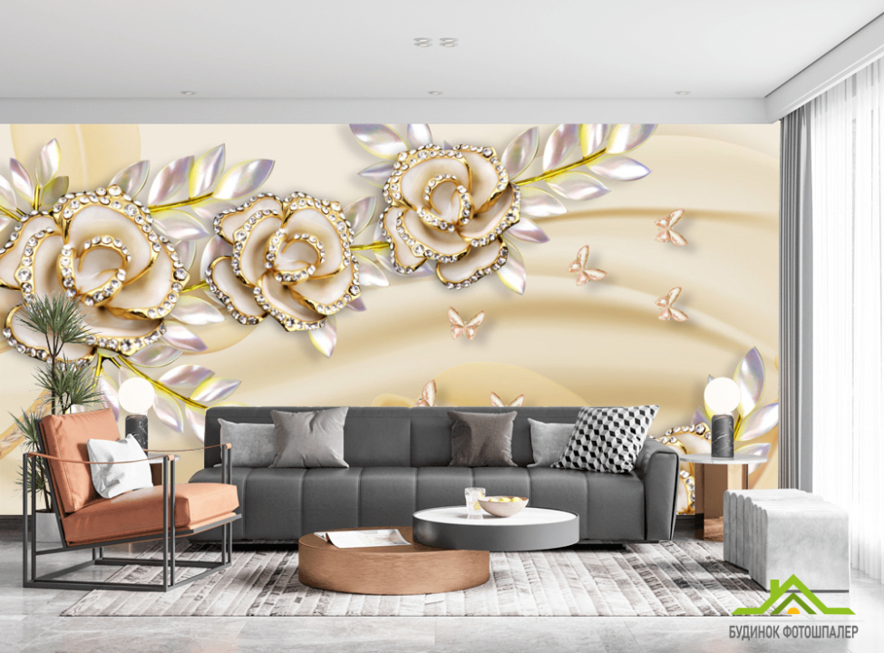 выбрать Фотошпалери Брокі в золоті Фотошпалери квіти 3d на стіну