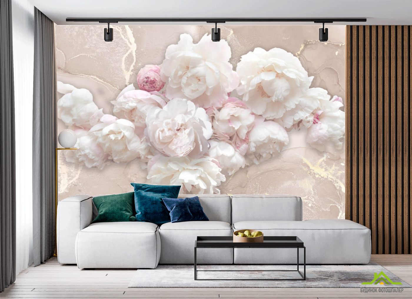 Фотошпалери Білі півонії з рожевим флюїдом