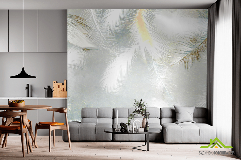 Фотообои перья с золотом