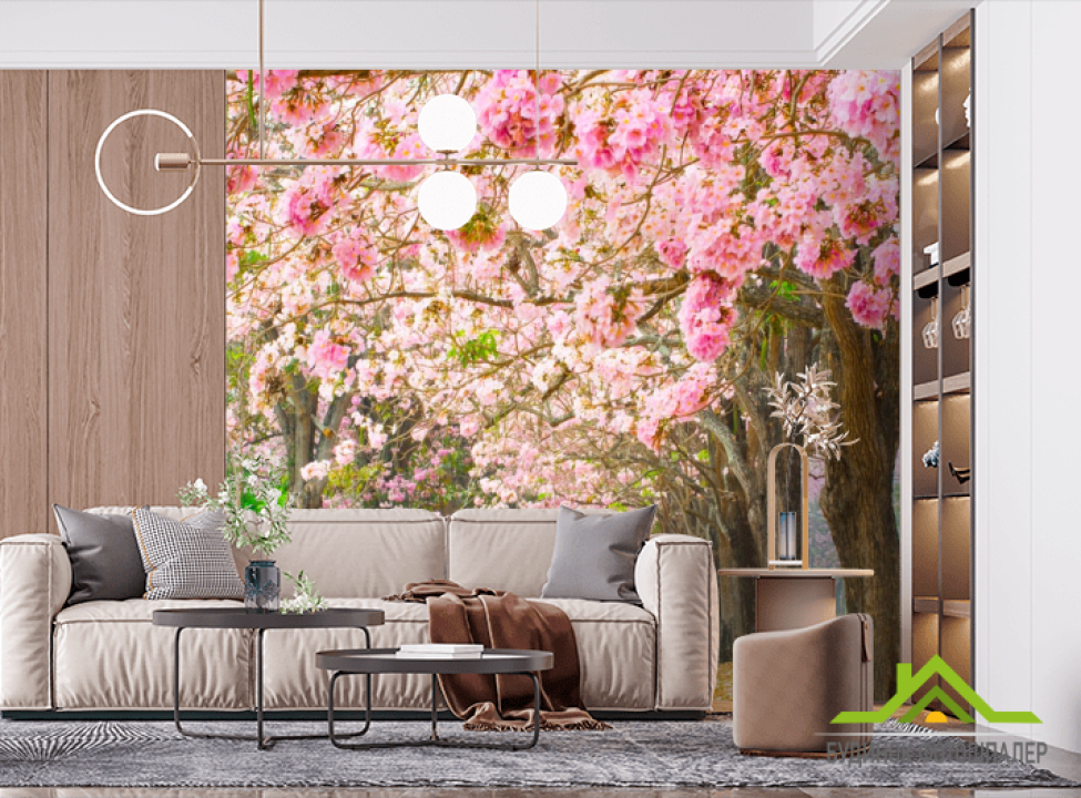 выбрать Фотообои аллея из розовых деревьев Фотообои Расширяющие пространство на стену