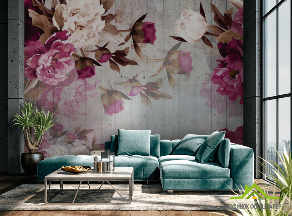выбрать Фотошпалери Вінтажні бордові півонії Фотошпалери Квіти на стіну