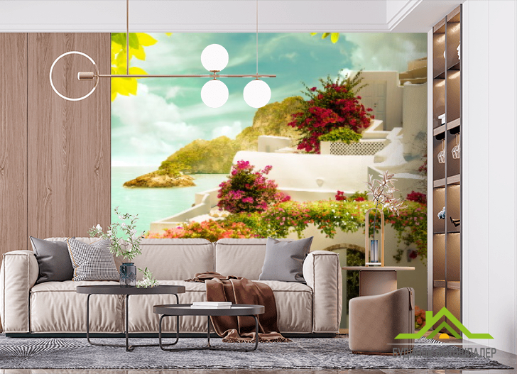 Фотошпалери Вид на гори, квіти