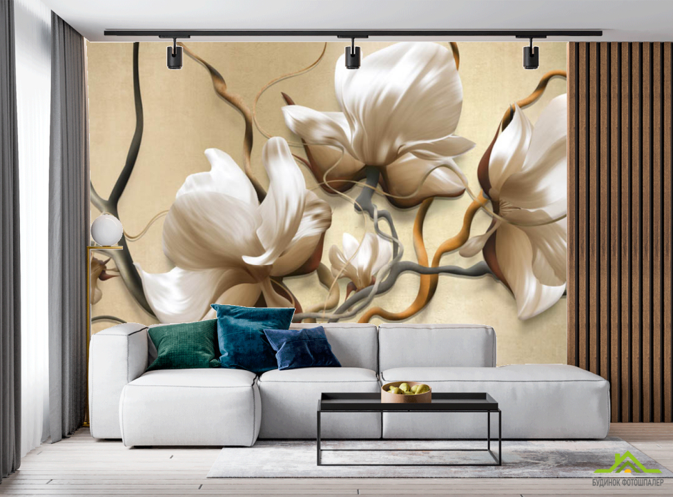 выбрать Фотообои Магнолия на коричневом Фотообои в гостиную на стену