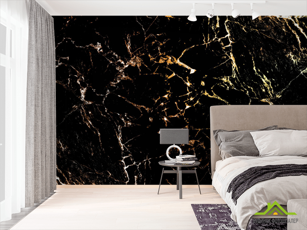 Фотошпалери чорний мармур з золотом
