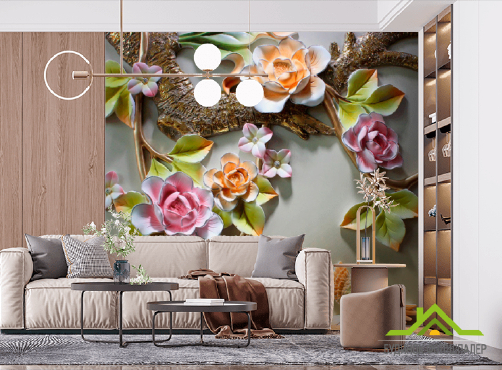 выбрать Фотошпалери Керамічні квіти Фотошпалери 3Д барельєф на стіну