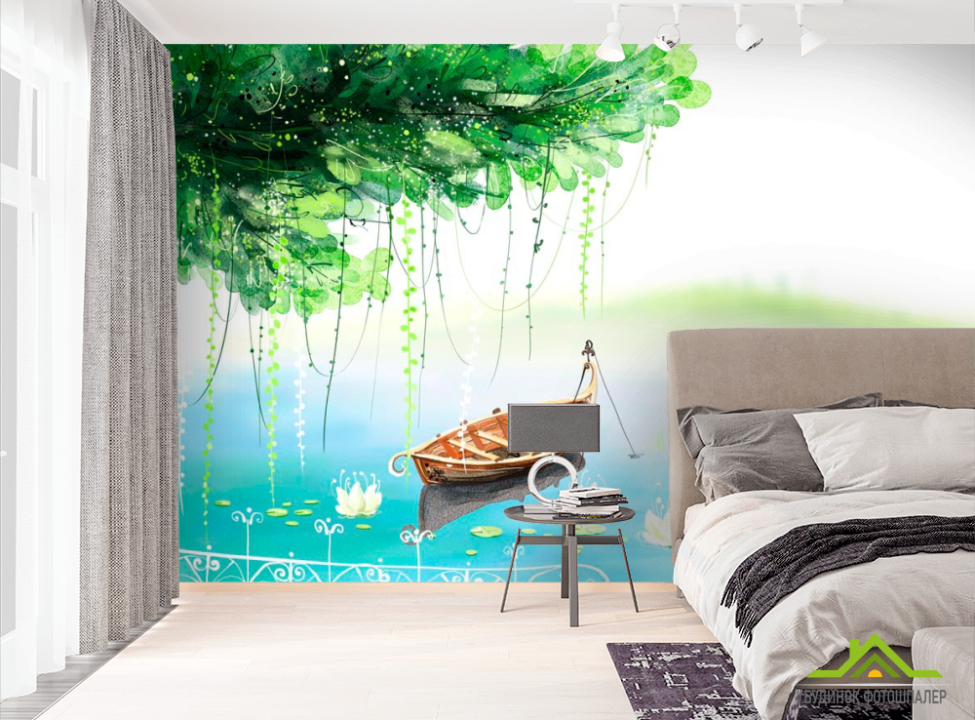 выбрать Фотошпалери човен на озері Фотошпалери Ілюстрації на стіну