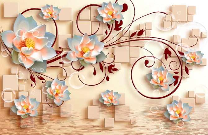 Фотошпалери 3д квіти і фігури