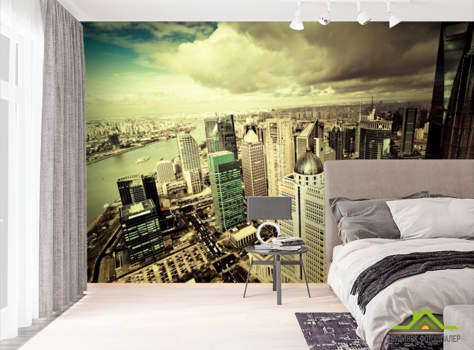 выбрать Фотообои Дома, вода, тучи Фотообои Современный город на стену