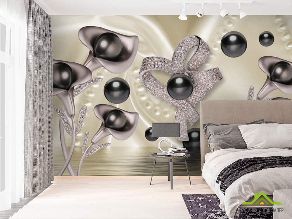 Фотошпалери 3д квіти з камінням