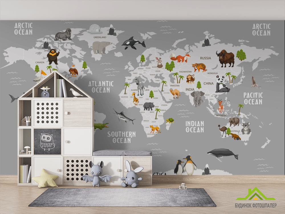 Фотошпалери сіра карта з тваринами