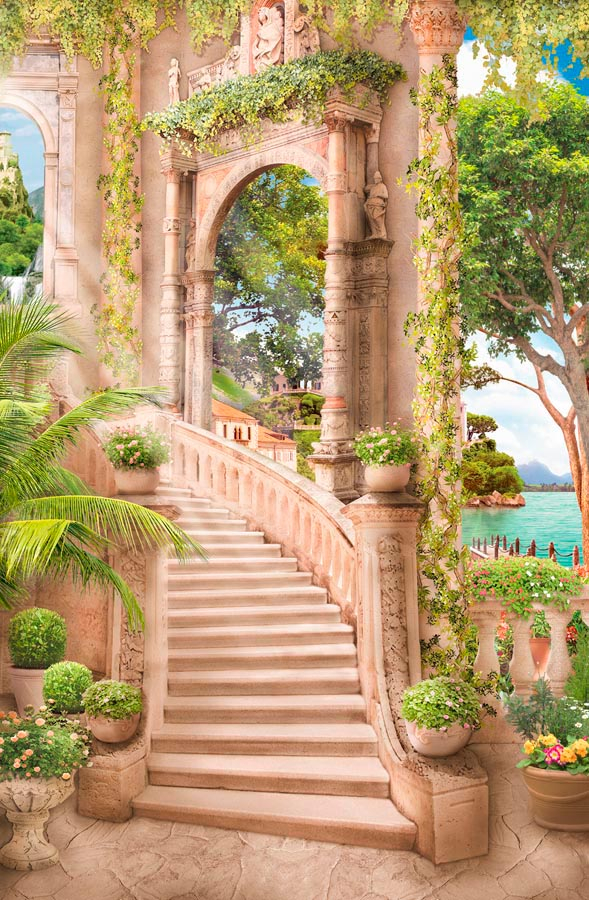 Фотошпалери Сходи, балкон, дерева