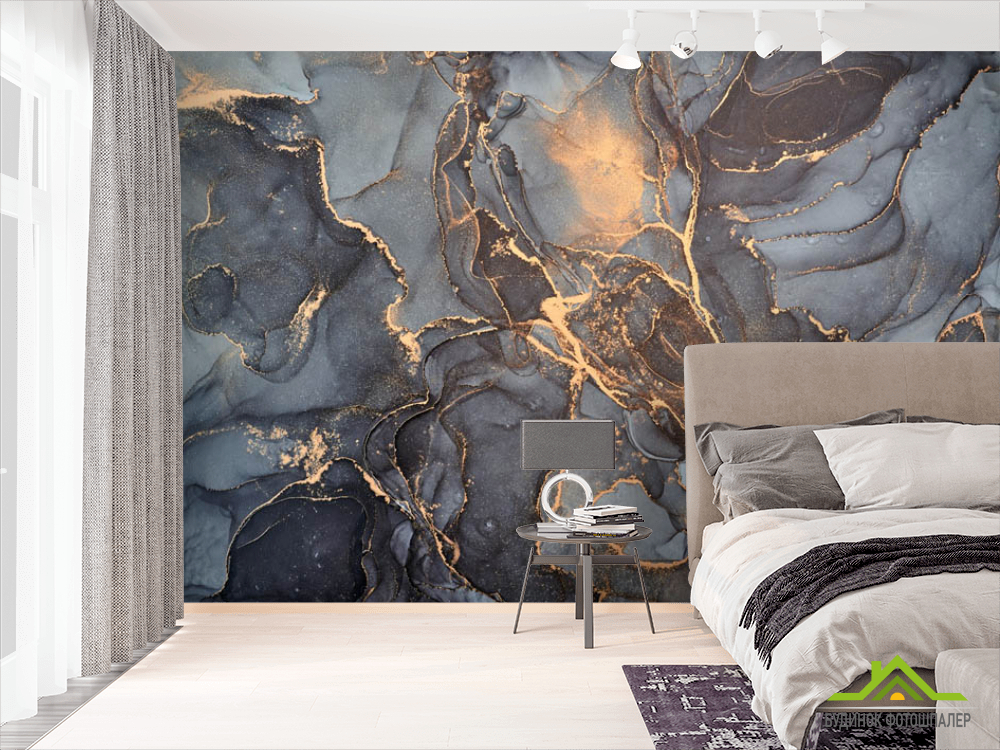 Фотошпалери Сірий флюїд з золотом