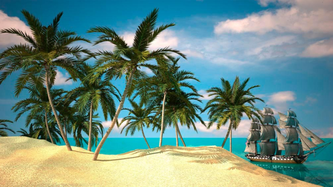 Фотообои Пальмы и корабль в море