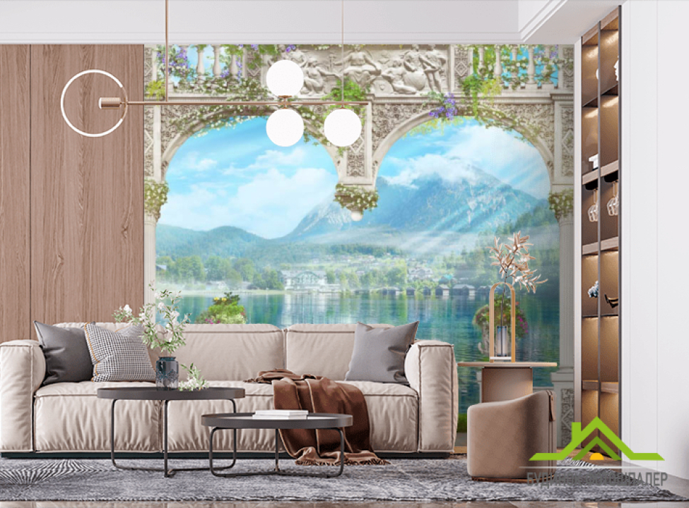 выбрать Фотообои Колонны у озера Фотообои Фрески на стену