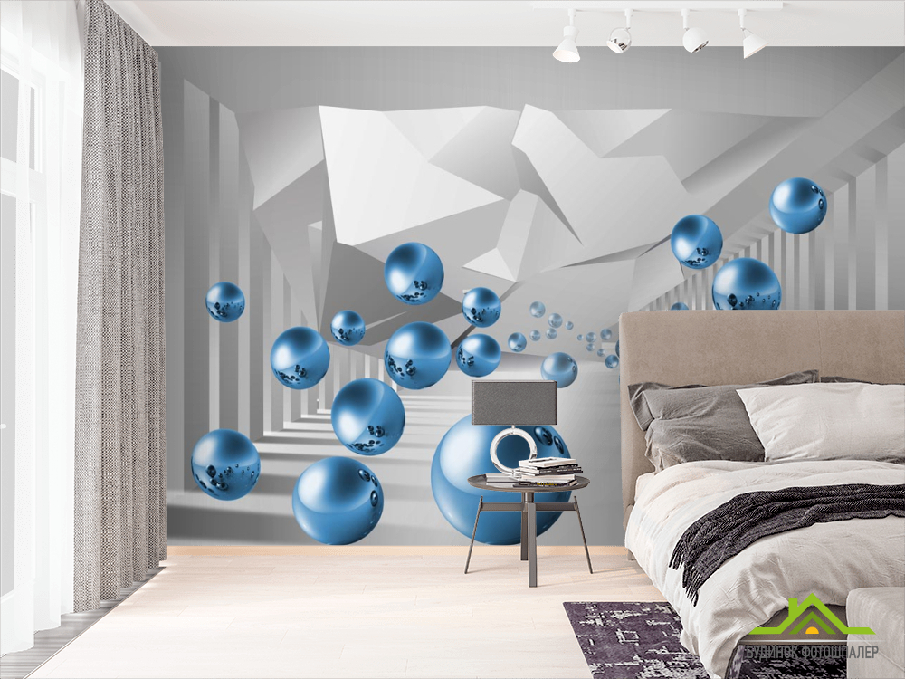 Фотообои синие шары в воздухе перспектива