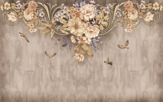 Фотошпалери коричневі квіти під стелею