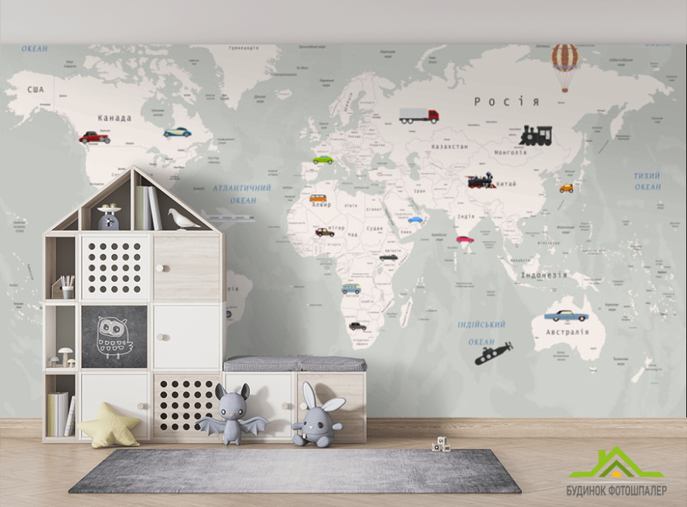выбрать Фотообои Карта мира и машинки Фотошпалери Розвиваючі карти на стіну