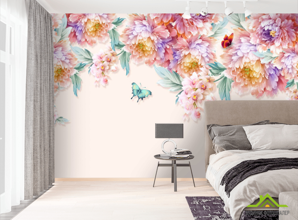 выбрать Фотошпалери різнокольорові півонії  на стіну