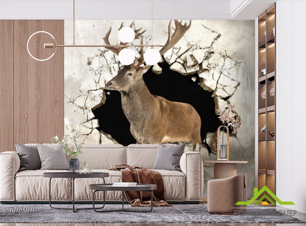 выбрать Фотошпалери Олень зі стіни Фотошпалери 3Д на стіну