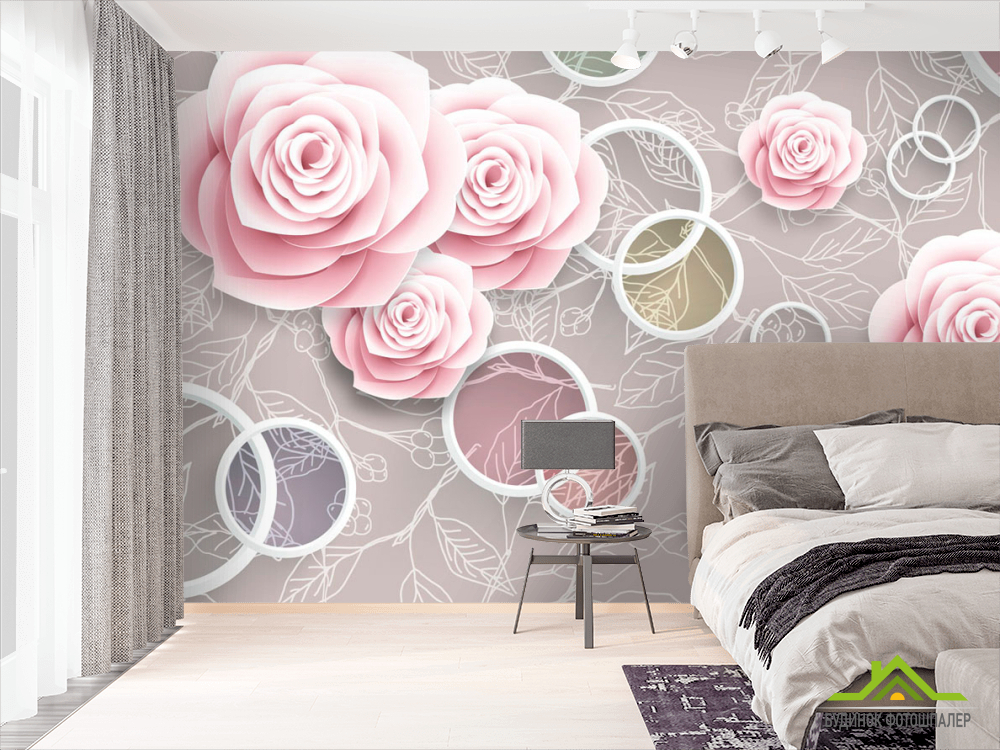 Фотообои Розовые 3Д розочки