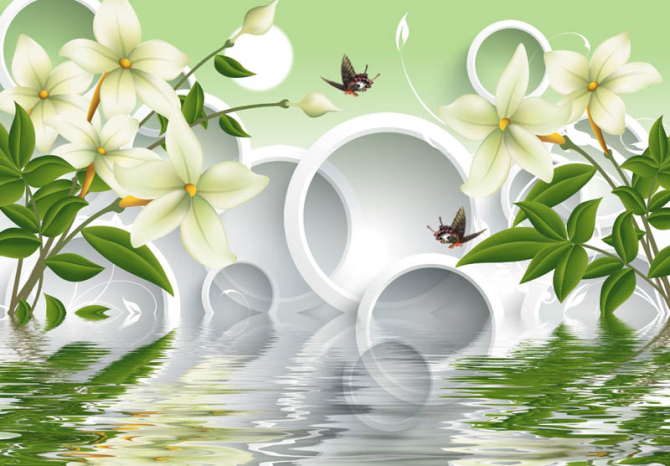 Фотошпалери квіти і кола 3д