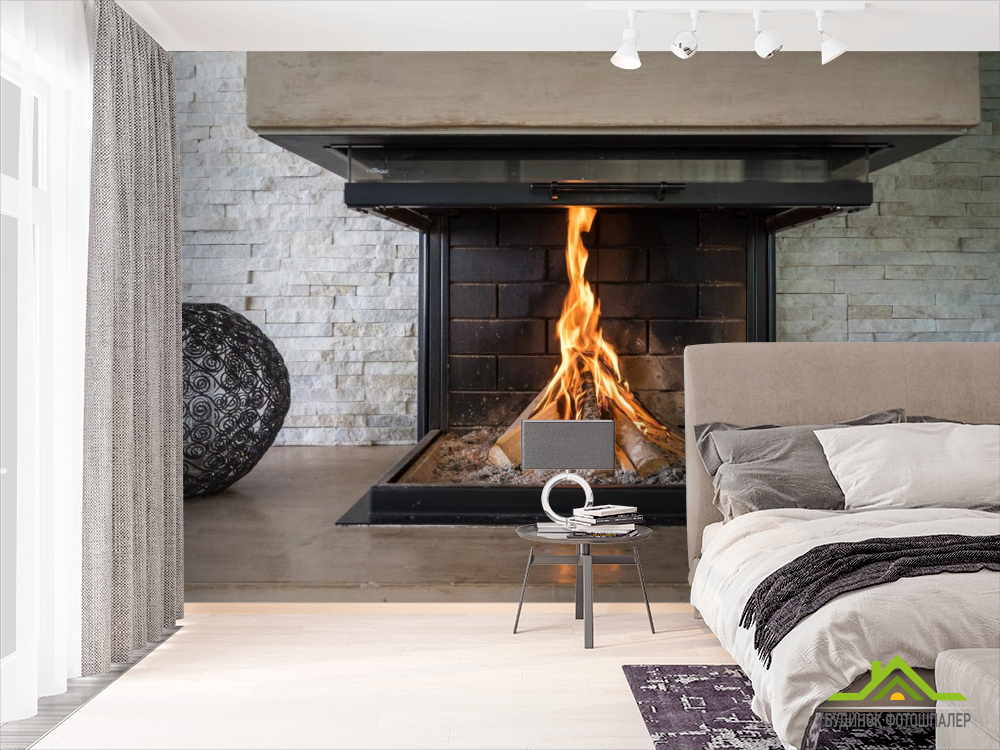 Фотообои камин и белая стена